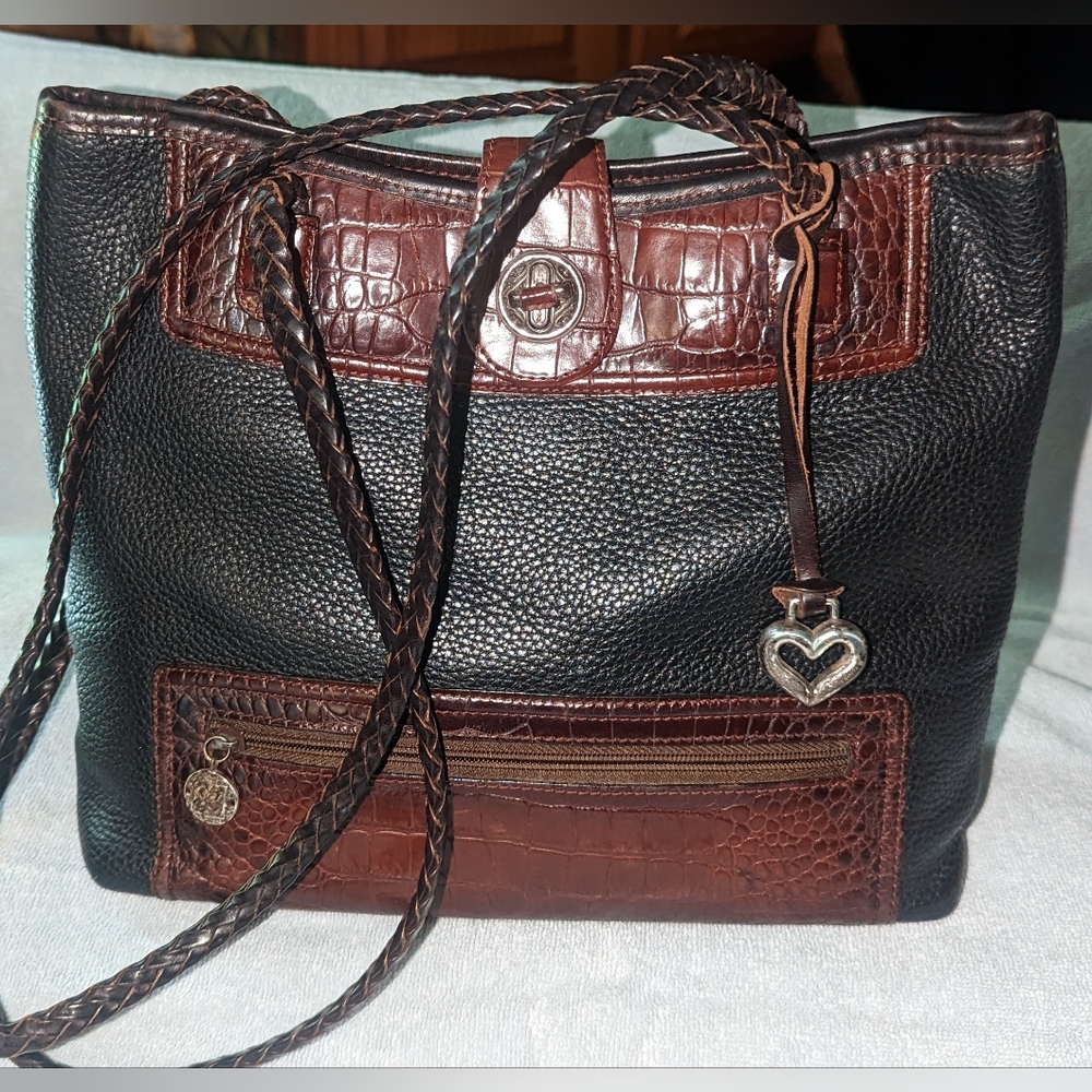 Vintage Brighton black and brown croc embossed tote bag